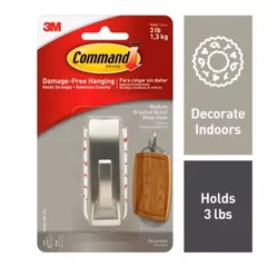 3M Command 3-1/8 In. L Brushed Nickel Metal Medium Modern Reflections Bath Coat/Hat Hook 3 Lb. Capacity
