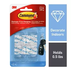 3M Command Clear Damage Free Hanging Mini Hook 0.5 lbs. Capacity, 11/8 L in. (Pack of 6)