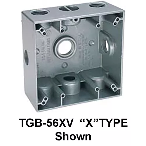BWF TGB-57XV 1/2" 2-Gang Outlet Box with 7 .X. Type Threaded Outlets